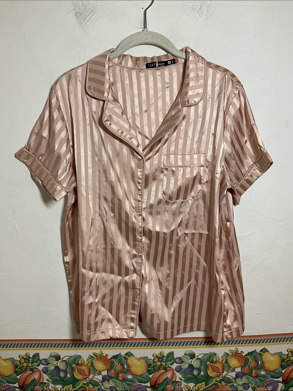 TART Intimates Blush Pink Satin Stripe Pajama Top Button Front Size S